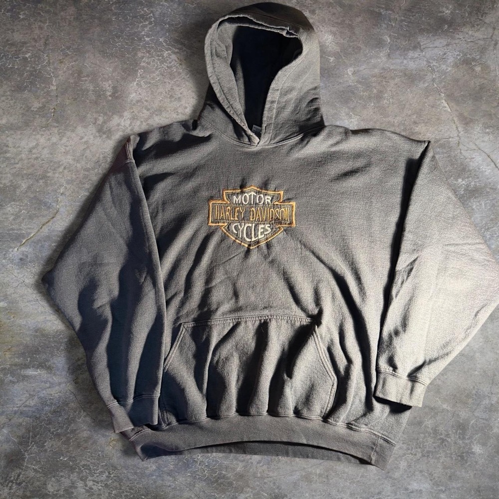 Harley-Davidson Mens XL Black Embroidered Logo Pullover Biker Hoodie Sweatshirt